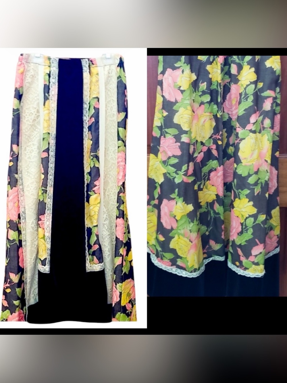 Chessa Davis vintage 70’s patchwork skirt maxi skirt with sash hippie prairie